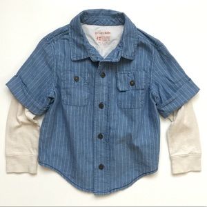 4T Button-Up Shirt L/S, Blue Pin Stripe, OshKosh